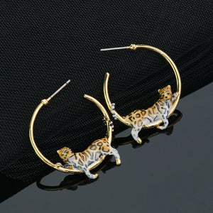 Leopard Earrings Necklace Set Enamel Vintage Animal Jewelry