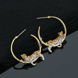 Leopard Earrings Necklace Set Enamel Vintage Animal Jewelry