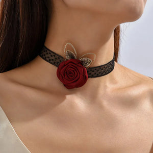 Minimalist Lace Rose Collarbone Necklace Women's Korean-style