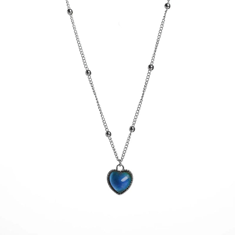 Mood Necklace Emotion Feeling Heart Pendant Stainless Steel Chain Jewelry