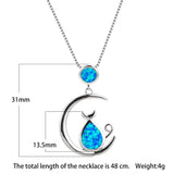 Moon Cat Opal Necklace 925 Silver Vintage Wedding Jewelry