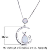 Moon Cat Opal Necklace 925 Silver Vintage Wedding Jewelry