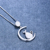 Moon Cat Opal Necklace 925 Silver Vintage Wedding Jewelry