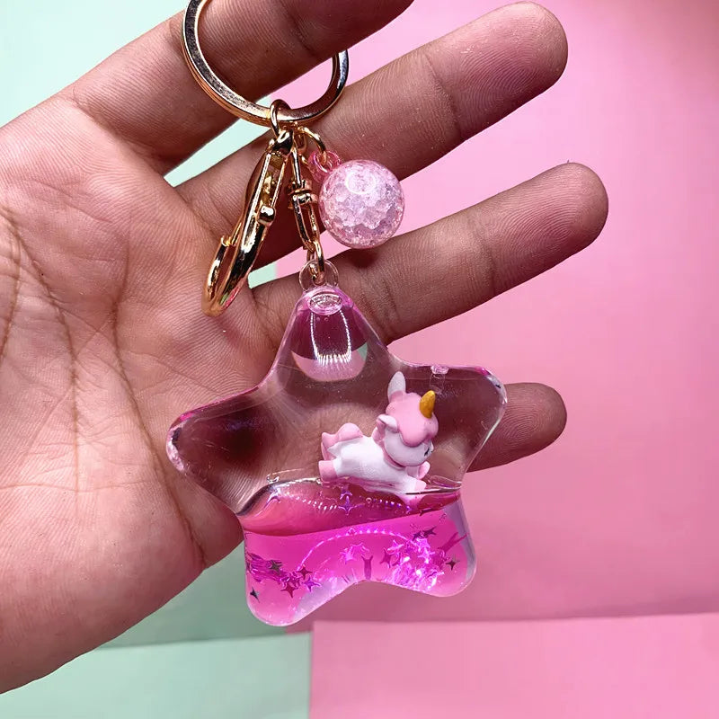 Liquid Quicksand Unicorn Keychain Floating Keyring