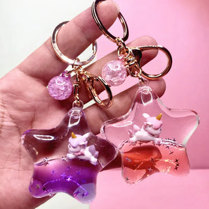 Liquid Quicksand Unicorn Keychain Floating Keyring