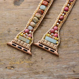 Boho Natural Gems Stone Apple Watch Band 3X Wrap Vegan Rope Wristband