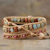 Boho Natural Gems Stone Apple Watch Band 3X Wrap Vegan Rope Wristband