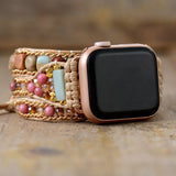 Boho Natural Gems Stone Apple Watch Band 3X Wrap Vegan Rope Wristband