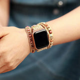Boho Natural Gems Stone Apple Watch Band 3X Wrap Vegan Rope Wristband