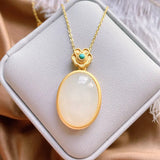 Natural Hetian Chalcedony Turquoise Oval Pendant Necklace