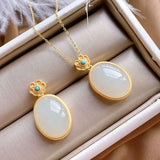 Natural Hetian Chalcedony Turquoise Oval Pendant Necklace