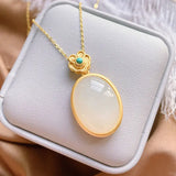Natural Hetian Chalcedony Turquoise Oval Pendant Necklace