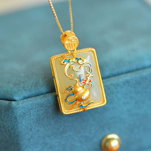 Vintage Hetian Jade Enamel Gourd Pendant Necklace