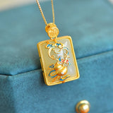 Vintage Hetian Jade Enamel Gourd Pendant Necklace
