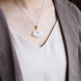 Natural Hetian Jade Cloud Pendant Necklace Retro Charm Jewelry