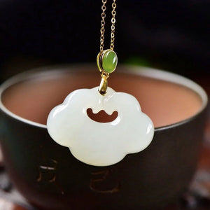 Natural Hetian Jade Cloud Pendant Necklace Retro Charm Jewelry
