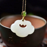 Natural Hetian Jade Cloud Pendant Necklace Retro Charm Jewelry