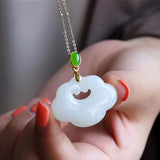 Natural Hetian Jade Cloud Pendant Necklace Retro Charm Jewelry