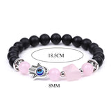 Natural Stone Beads Bracelet with Hamsa Hand for Women