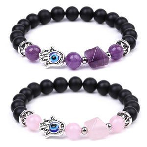Natural Stone Beads Bracelet with Hamsa Hand for Women