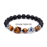 Natural Stone Beads Bracelet with Hamsa Hand for Women