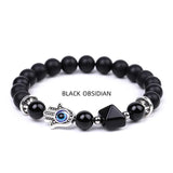 Natural Stone Beads Bracelet with Hamsa Hand for Women