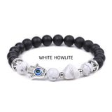 Natural Stone Beads Bracelet with Hamsa Hand for Women