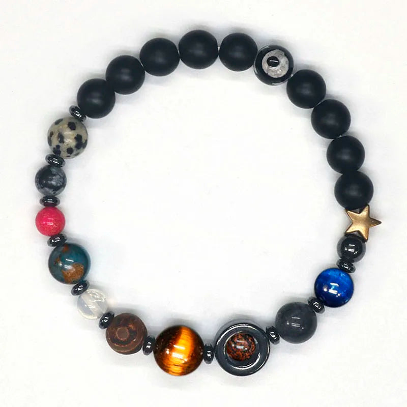 Natural Stone Beads Solar System Bracelet Couple Galaxy Planets Bracelet