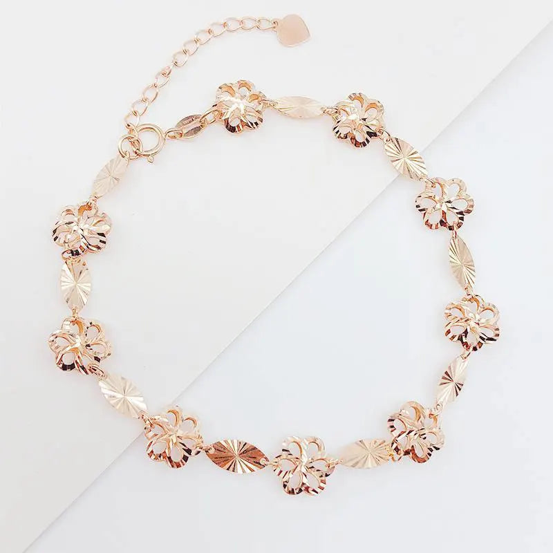 Purple Geometric Flower Bracelet 14K Rose Gold Hollow Out Women's Jewelry
