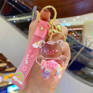 Colorful Bear Quicksand Keychain Floating Balloons Keyring