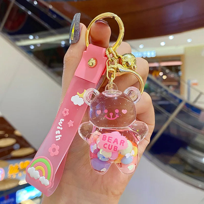 Colorful Bear Quicksand Keychain Floating Balloons Keyring