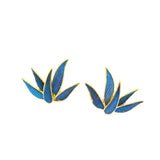 Silver Enamel Bamboo Leaf Stud Earrings Chinese Style