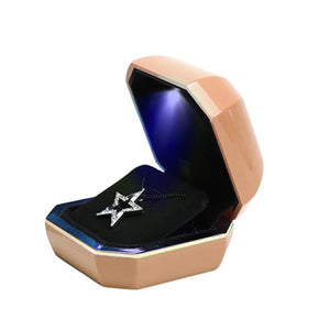 LED Light Octagonal Jewelry Box Golden Edge Engagement Ring Pendant Box
