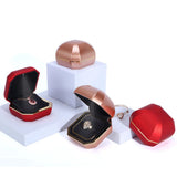 LED Light Octagonal Jewelry Box Golden Edge Engagement Ring Pendant Box