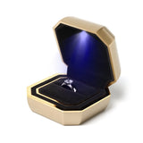 LED Light Octagonal Jewelry Box Golden Edge Engagement Ring Pendant Box