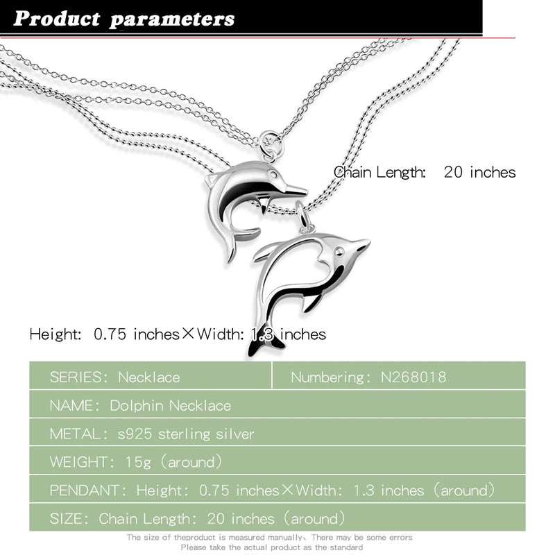 925 Silver Necklace - Double Chain 20" Dolphin Pendant