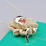 925 Silver Necklace - Double Chain 20" Dolphin Pendant