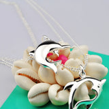 925 Silver Necklace - Double Chain 20" Dolphin Pendant