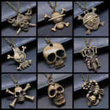 Pirate Skull Pendant Necklace Long Chain Jewelry Accessory