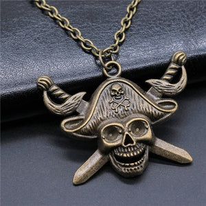 Pirate Skull Pendant Necklace Long Chain Jewelry Accessory
