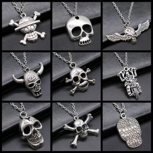Pirate Skull Pendant Necklace Long Chain Jewelry Accessory