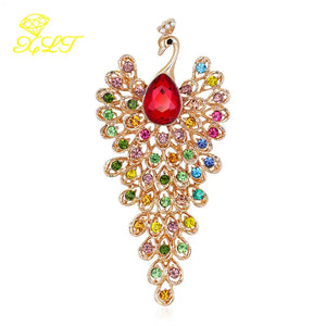Vintage Peacock Glass Brooch with Rhinestones