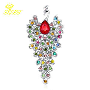 Vintage Peacock Glass Brooch with Rhinestones