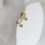 Elegant Pearl Half Round Stud Earrings 18K Plated Stainless Steel