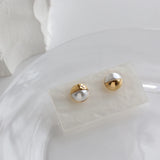 Elegant Pearl Half Round Stud Earrings 18K Plated Stainless Steel