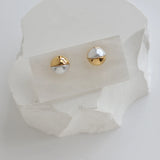Elegant Pearl Half Round Stud Earrings 18K Plated Stainless Steel