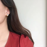 Elegant Pearl Half Round Stud Earrings 18K Plated Stainless Steel