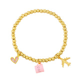 Pink Coffee Mug Bracelet Copper Crystal Heart Charm Friendship Jewelry