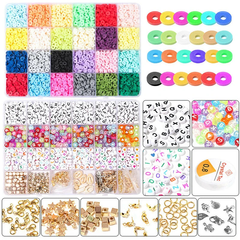 Polymer Clay Beads DIY Set Tool Parts Discs Loose Slice Bead Set for Bracelets