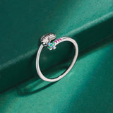 Irregular Emerald Cross Love Letter Sterling Silver Couple Ring